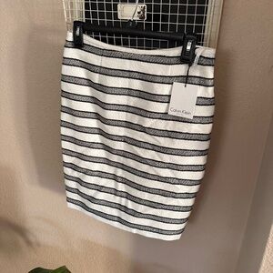 CALVIN Klein Skirt White Black Striped Pencil Knee Length